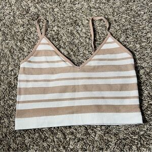 Garage Medium Striped beige & white cropped stretchy & soft Bra Top